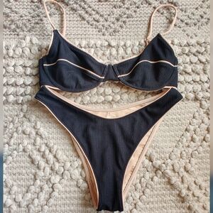 Zulu & Zephyr Textured Balconette Bra Bikini Top & Briefs Set Size 6